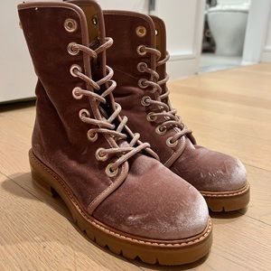 Stuart Weitzman pink velvet boots